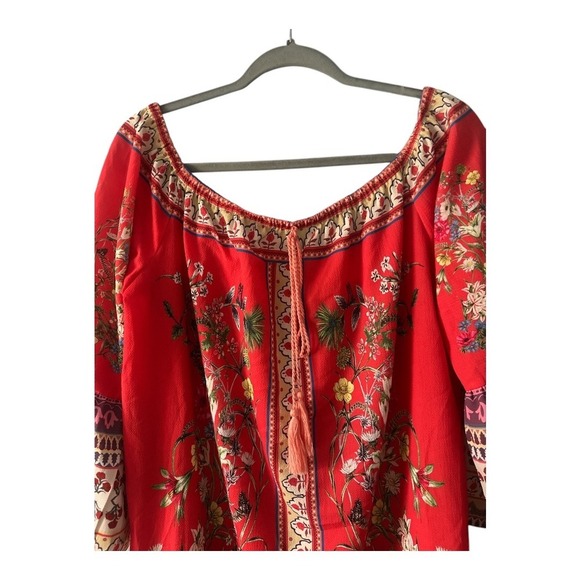 Umgee Red Boho Off Shoulder Mini Shift Dress, Large - Picture 3 of 7